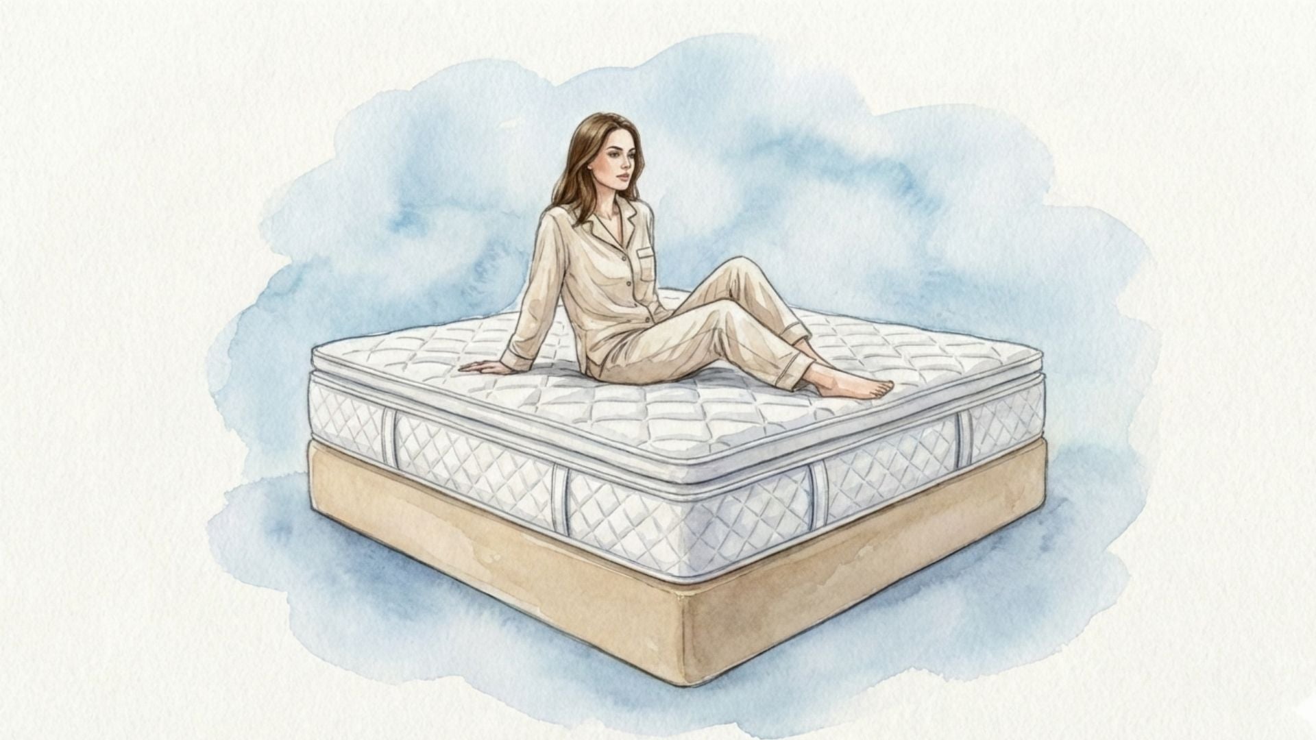 Feder & Kern Boxspringbett mit Matratze und Topper, Frau sitzt entspannt auf dem Bett