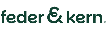 Logo von Feder und kern in grün auf transparentem Hintergrund