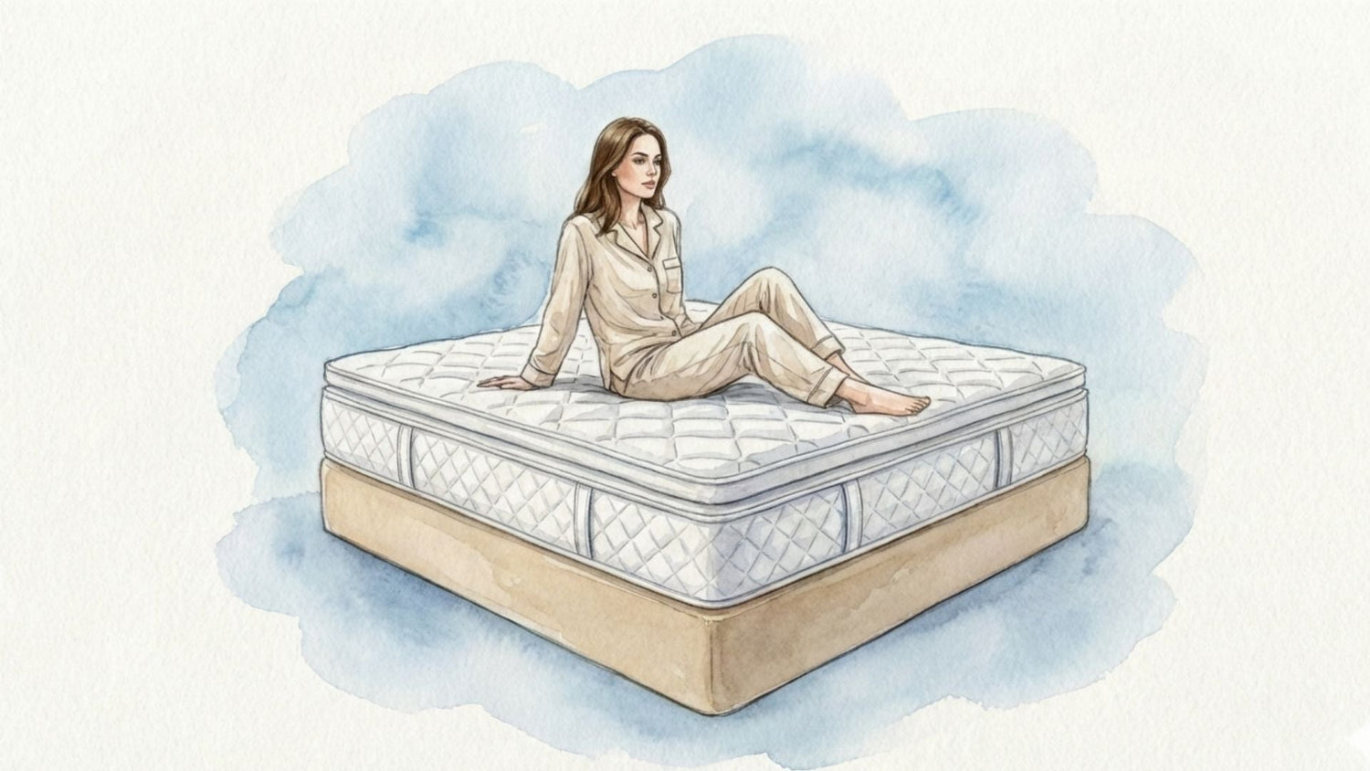 Feder & Kern Boxspringbett mit Matratze und Topper, Frau sitzt entspannt auf dem Bett