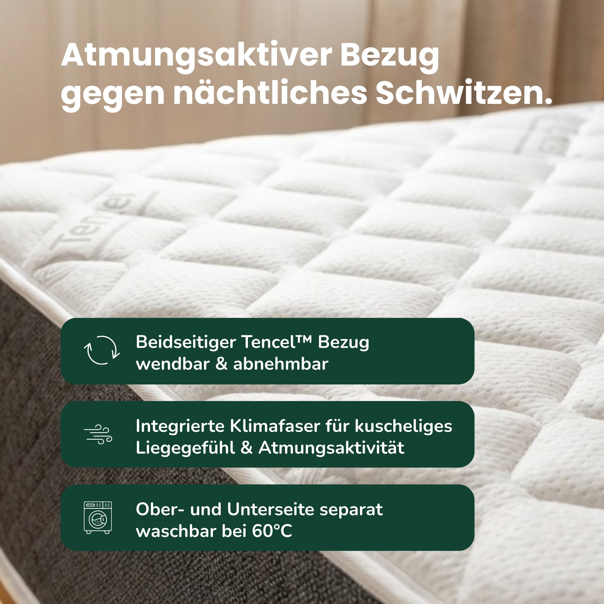 Feder & Kern Matratze mit atmungsaktivem Tencel Bezug und Klimafaser, Detailansicht