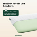 Feder & Kern relax Nackenstützkissen mit weißem Bezug und hellgrünem Visco-Kern.