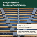 Feder & Kern Lattenrost mit grauen, verstellbaren Kunststoffschiebern zur Lendenunterstützung auf Holzlatten.