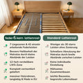 Feder & Kern Lattenrost im Vergleich zu einem Standard-Lattenrost in einem hölzernen Bettgestell.